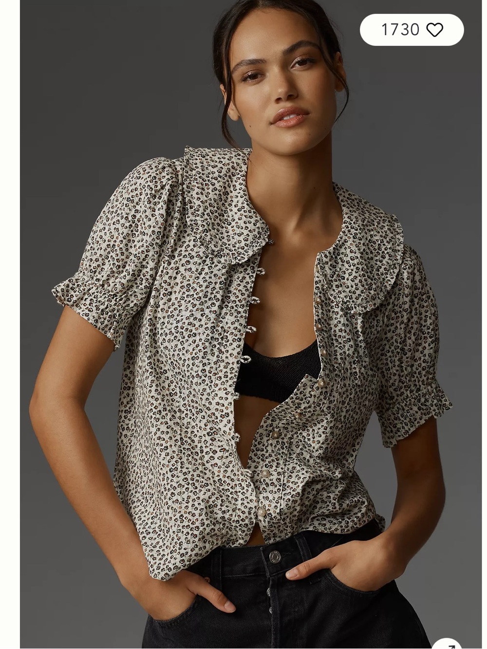 NWT Pilcro Keira Cream Floral Ruffle Button-Up Top
